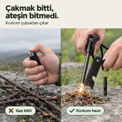 KAMPKOR Kıvılcım+ – Magnezyum Çubuğu ve Düdük Seti