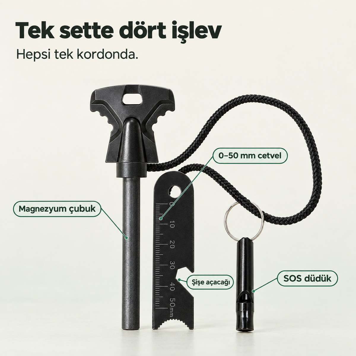 KAMPKOR Kıvılcım+ – Magnezyum Çubuğu ve Düdük Seti