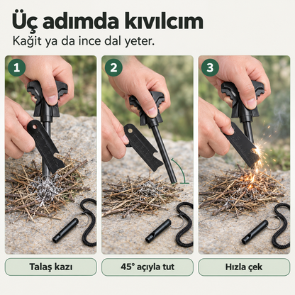 KAMPKOR Kıvılcım+ – Magnezyum Çubuğu ve Düdük Seti