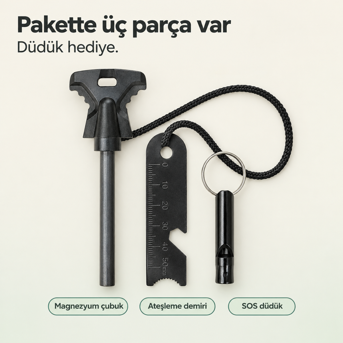 KAMPKOR Kıvılcım+ – Magnezyum Çubuğu ve Düdük Seti