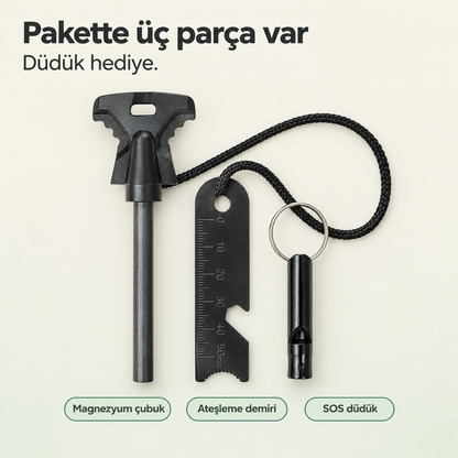 KAMPKOR Kıvılcım+ – Magnezyum Çubuğu ve Düdük Seti